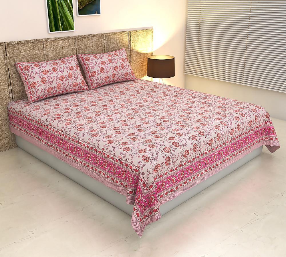 ArtbyKAMASK 100% Organic Cotton Hand Block Printed Double Bed Sheet - 210 TC Double Bed Sheet in Queen Size - Size - 90 X 108 Inches (228 x 274 cms) - 1 Bedsheet and 2 Pillow Covers - Gunjan Teal + 2 Variants