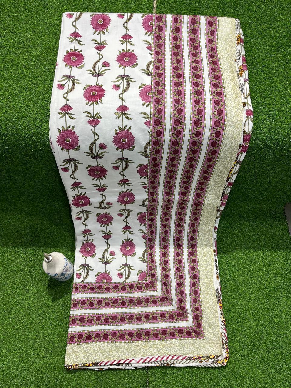ArtbyKAMASK 100% Organic Cotton Hand Block Printed Dohar - 3 Layered Dohar in Queen Size 90X108 Inches (228 x 274 cms) - 1 Dohar - Avni Yellow & Pink