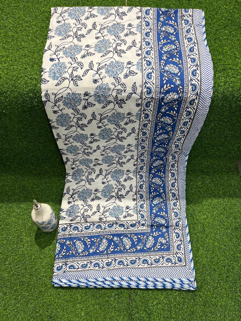 ArtbyKAMASK 100% Organic Cotton Hand Block Printed Dohar - 3 Layered Dohar in Queen Size - Size - 90 X 108 Inches (228 x 274 cms) - 1 Dohar - Karishma Green & Blue