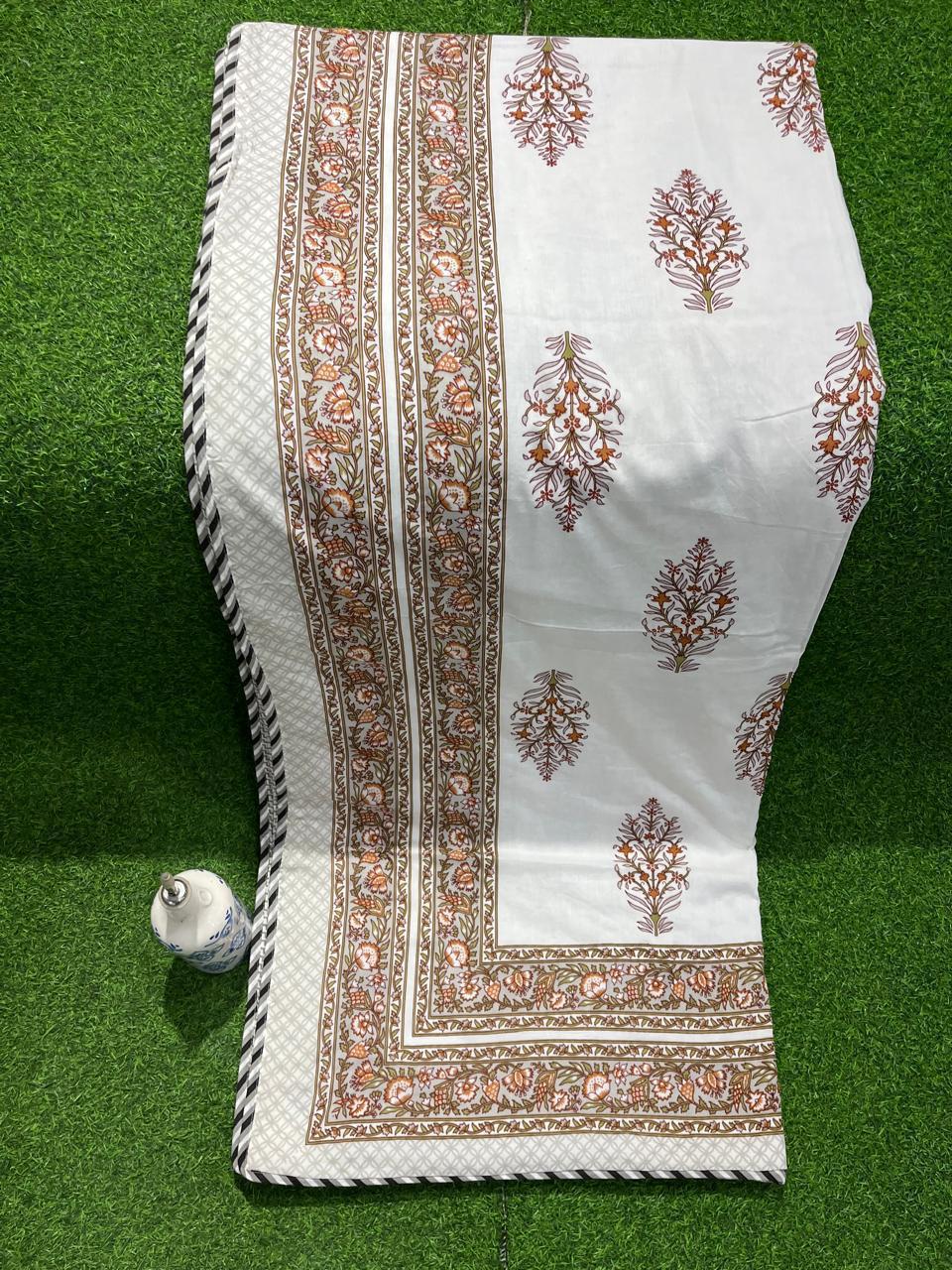 ArtbyKAMASK 100% Organic Cotton Hand Block Printed Dohar - 3 Layered Dohar in Queen Size - Size - 90 X 108 Inches (228 x 274 cms) - 1 Dohar - Raagini Yellow + 2 Colors