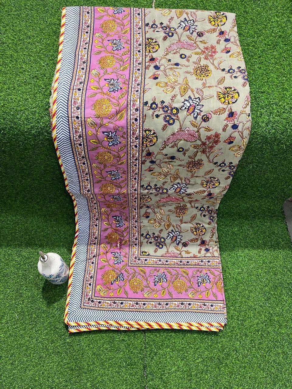 ArtbyKAMASK 100% Organic Cotton Hand Block Printed Dohar - 3 Layered Dohar in Queen Size - Size - 90 X 108 Inches (228 x 274 cms) - 1 Dohar - Gunjan Teal & Grey