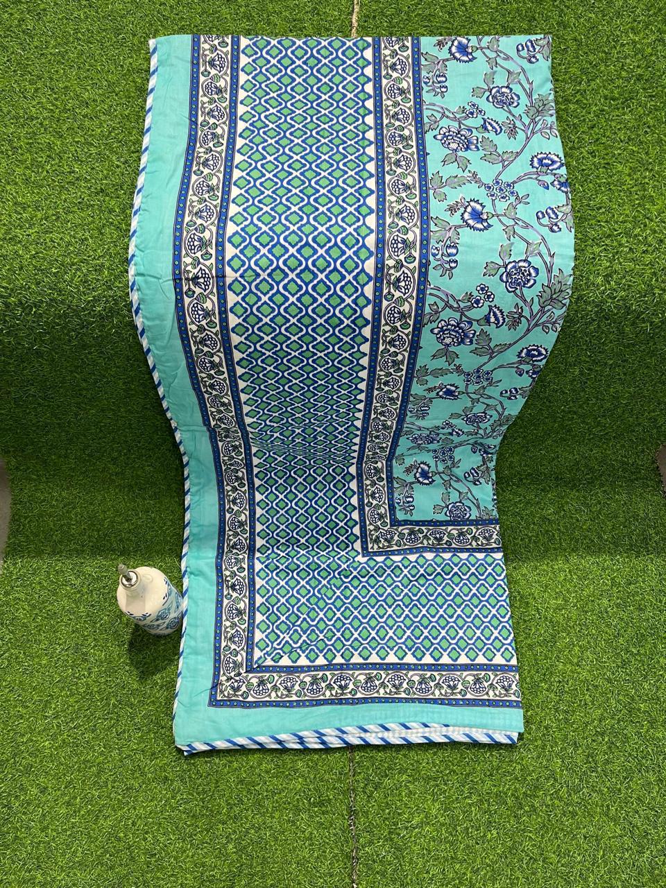 ArtbyKAMASK 100% Organic Cotton Hand Block Printed Dohar - 3 Layered Dohar in Queen Size - Size - 90 X 108 Inches (228 x 274 cms) - 1 Dohar - Dharani Yellow + 2 Colors