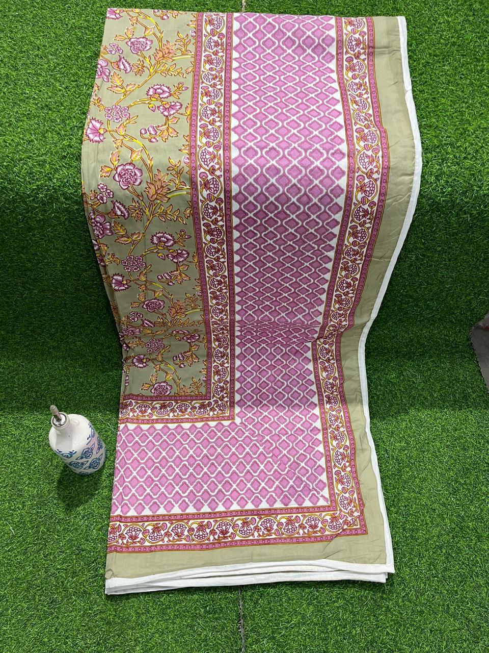 ArtbyKAMASK 100% Organic Cotton Hand Block Printed Dohar - 3 Layered Dohar in Queen Size - Size - 90 X 108 Inches (228 x 274 cms) - 1 Dohar - Dharani Yellow + 2 Colors