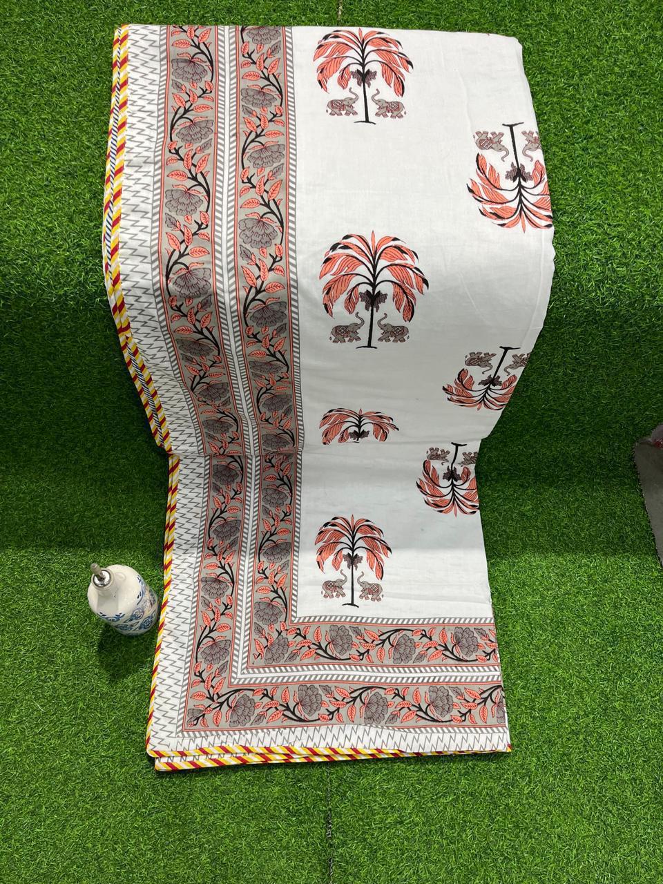 ArtbyKAMASK 100% Organic Cotton Hand Block Printed Dohar - 3 Layered Dohar in Queen Size - Size - 90 X 108 Inches (228 x 274 cms) - 1 Dohar - Lata Blue & Red