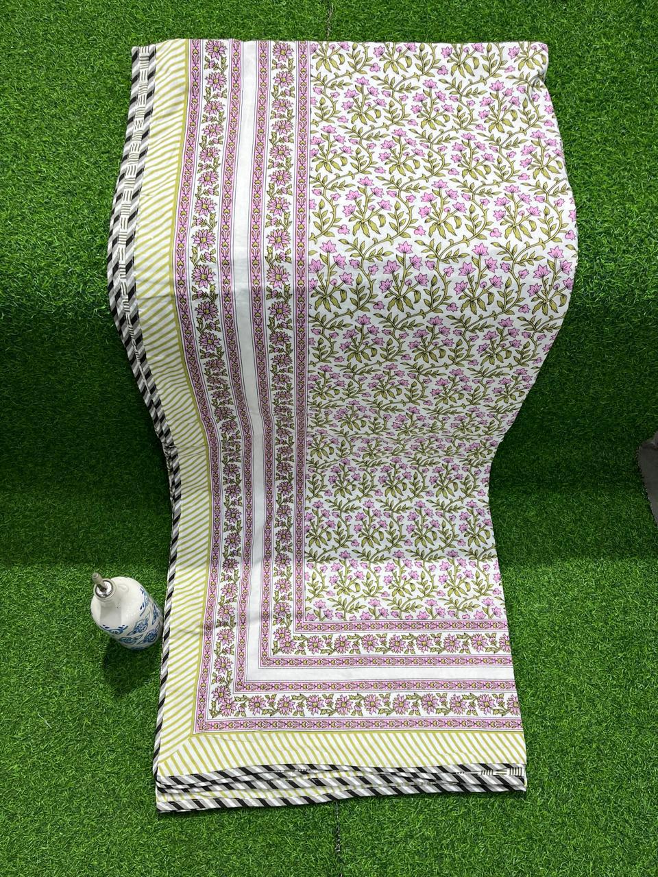 ArtbyKAMASK 100% Organic Cotton Hand Block Printed Dohar - 3 Layered Dohar in Queen Size - Size - 90 X 108 Inches (228 x 274 cms) - 1 Dohar - Mukti Purple & Pink