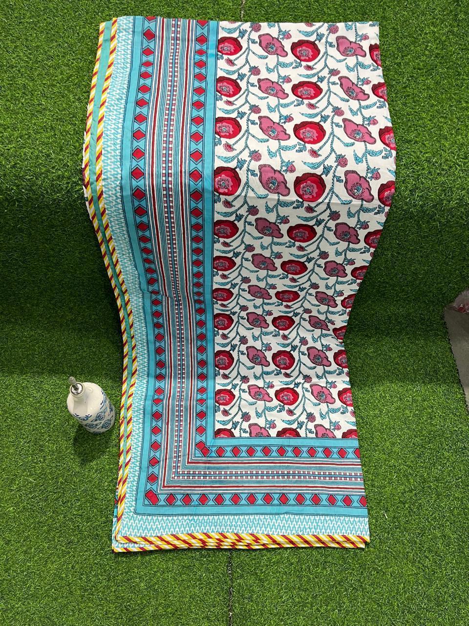ArtbyKAMASK 100% Organic Cotton Hand Block Printed Dohar- 3 Layered Dohar in Queen Size 90X108 Inches (228x274 cms) - Dohar - Vani Dohar Yellow & Blue