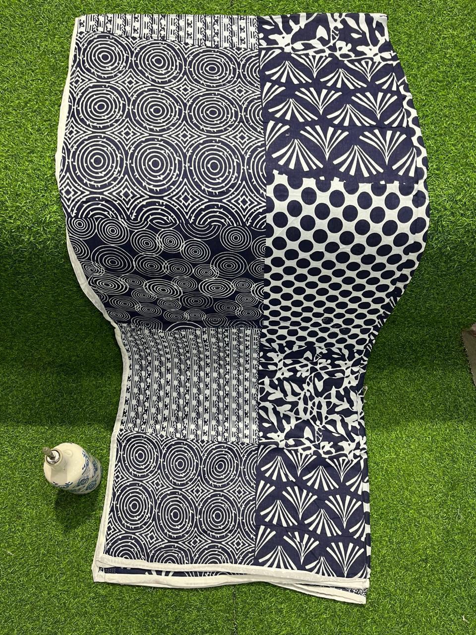 ArtbyKAMASK 100% Organic Cotton Hand Block Printed Dohar-3 Layered Dohar in Queen Size 90X108 Inches (228x274 cms)-1 Dohar-Vartika Black & 2 Variants