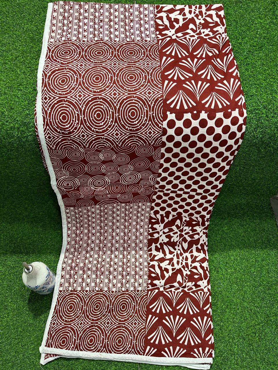 ArtbyKAMASK 100% Organic Cotton Hand Block Printed Dohar-3 Layered Dohar in Queen Size 90X108 Inches (228x274 cms)-1 Dohar-Vartika Black & 2 Variants