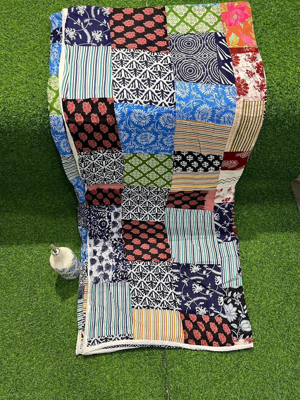 ArtbyKAMASK 100% Organic Cotton Hand Block Printed Dohar -3 Layered Dohar in Queen Size 90X108 Inches (228x274 cms) - 1 Dohar -Bhumi Blue & 3 Variants