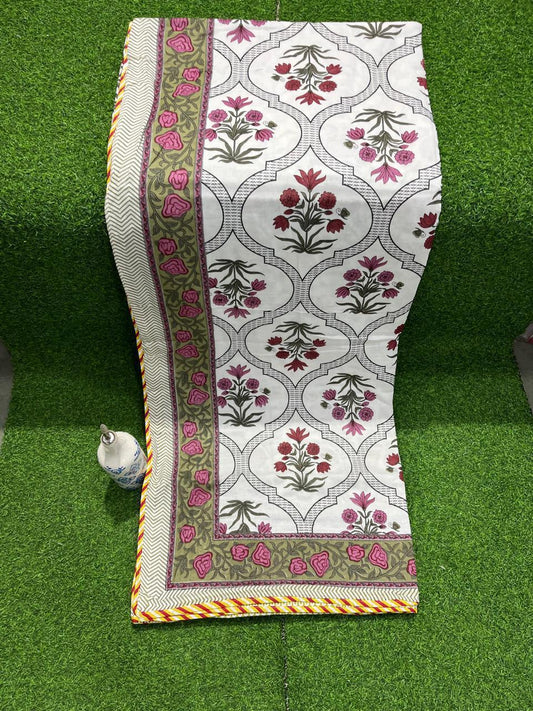 ArtbyKAMASK 100% Organic Cotton Hand Block Printed Dohar-3 Layered Dohar in Queen Size -90X108 Inches (228x274 cms)-1 Dohar - Leela Dohar in Red