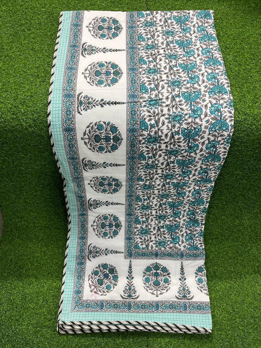 ArtbyKAMASK 100% Organic Cotton Hand Block Printed Dohar - 3 Layered Dohar in Queen Size 90 X 108 Inches (228x274 cms) - 1 Dohar Reena Dohar in Blue