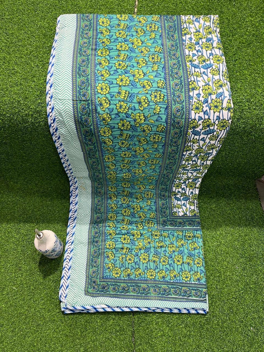 ArtbyKAMASK 100% Organic Cotton Hand Block Printed Dohar-3 Layered Dohar in Queen Size-Size-90X108 Inches(228x274cms)-1 Dohar-Apoorva Dohar in Teal