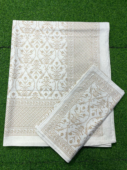 ArtbyKAMASK 100% Organic Cotton Hand Block Printed Double Bed Sheet - 210 TC Double Bed Sheet in Queen Size - Size - 90 X 108 Inches (228 x 274 cms) - 1 Bedsheet and 2 Pillow Covers - Yamuna White & Gold in 15 Variants