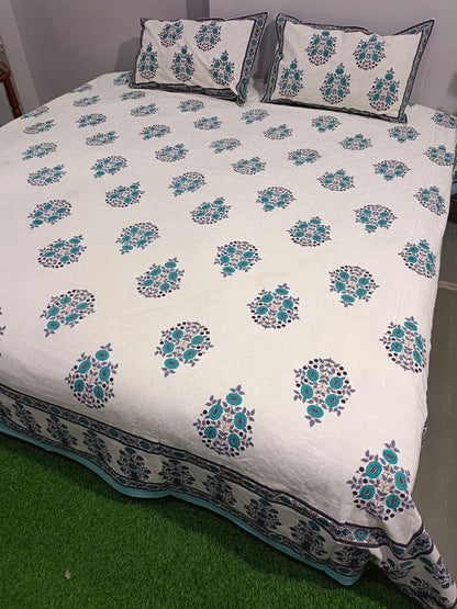 ArtbyKAMASK 100% Organic Cotton Hand Block Printed Double Bed Sheet I 210 TC Double Bed Sheet in King Size I Size - 108 X 108 Inches 274 x 274 cms) I 1 Bedsheet and 2 Pillow Covers I Aparna Orange + 3 Variants