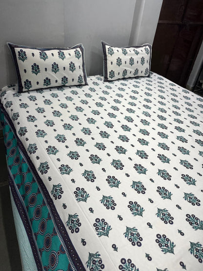ArtbyKAMASK 100% Organic Cotton Hand Block Printed Double Bed Sheet I 210 TC Double Bed Sheet in King Size I Size - 108 X 108 Inches 274 x 274 cms) I 1 Bedsheet and 2 Pillow Covers I Aparna Orange + 3 Variants