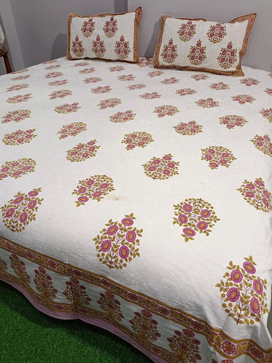 ArtbyKAMASK 100% Organic Cotton Hand Block Printed Double Bed Sheet I 210 TC Double Bed Sheet in King Size I Size - 108 X 108 Inches 274 x 274 cms) I 1 Bedsheet and 2 Pillow Covers I Aparna Orange + 3 Variants