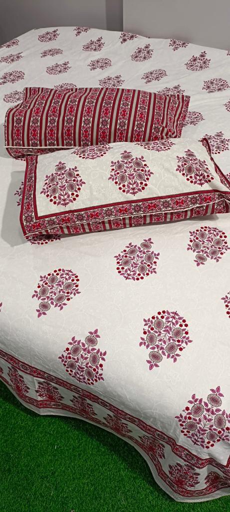 ArtbyKAMASK 100% Organic Cotton Hand Block Printed Double Bed Sheet I 210 TC Double Bed Sheet in King Size I Size - 108 X 108 Inches 274 x 274 cms) I 1 Bedsheet and 2 Pillow Covers I Aparna Orange + 3 Variants