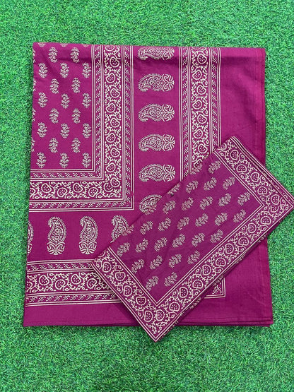 ArtbyKAMASK 100% Organic Cotton Hand Block Printed Double Bed Sheet - 210 TC Double Bed Sheet in Queen Size - Size - 90 X 108 Inches (228 x 274 cms) - 1 Bedsheet and 2 Pillow Covers - Bhumika Pink & Yellow + 5 Variants