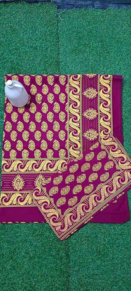 ArtbyKAMASK 100% Organic Cotton Hand Block Printed Double Bed Sheet - 210 TC Double Bed Sheet in Queen Size - Size - 90 X 108 Inches (228 x 274 cms) - 1 Bedsheet and 2 Pillow Covers - Bhumika Pink & Yellow + 5 Variants