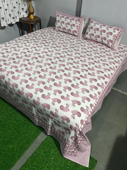 ArtbyKAMASK 100% Organic Cotton Hand Block Printed Double Bed Sheet - 210 TC Double Bed Sheet in King Size - Size - 108 X 108 Inches 274 x 274 cms) - 1 Bedsheet and 2 Pillow Covers - Chandrika Black + 2 Variants