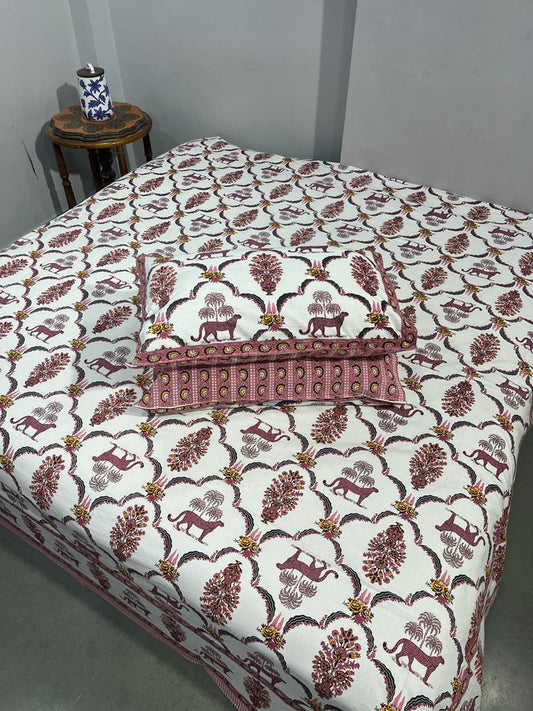 ArtbyKAMASK 100% Organic Cotton Hand Block Printed Double Bed Sheet - 210 TC Double Bed Sheet in King Size - Size - 108 X 108 Inches 274 x 274 cms) - 1 Bedsheet and 2 Pillow Covers - Chaavi Red + 2 Variants