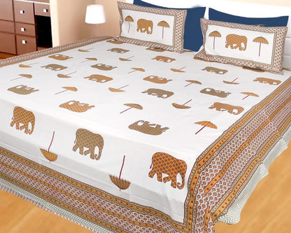 ArtbyKAMASK 100% Organic Cotton Hand Block Printed Double Bed Sheet - 210 TC Double Bed Sheet in King Size - Size - 108 X 108 Inches 274 x 274 cms) - 1 Bedsheet and 2 Pillow Covers - Daamini Orange + 2 Variants