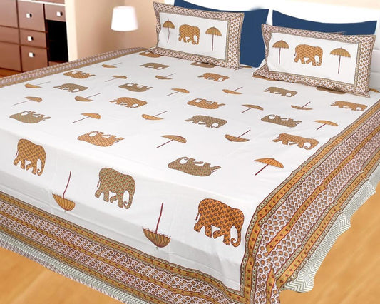 ArtbyKAMASK 100% Organic Cotton Hand Block Printed Double Bed Sheet - 210 TC Double Bed Sheet in King Size - Size - 108 X 108 Inches 274 x 274 cms) - 1 Bedsheet and 2 Pillow Covers - Daamini Orange + 2 Variants