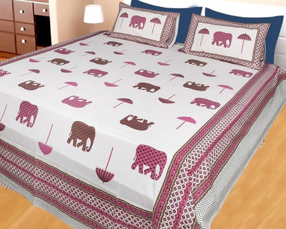 ArtbyKAMASK 100% Organic Cotton Hand Block Printed Double Bed Sheet - 210 TC Double Bed Sheet in King Size - Size - 108 X 108 Inches 274 x 274 cms) - 1 Bedsheet and 2 Pillow Covers - Daamini Orange + 2 Variants
