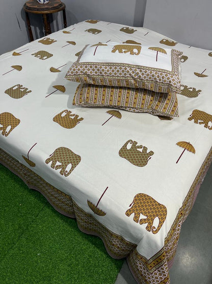 ArtbyKAMASK 100% Organic Cotton Hand Block Printed Double Bed Sheet - 210 TC Double Bed Sheet in King Size - Size - 108 X 108 Inches 274 x 274 cms) - 1 Bedsheet and 2 Pillow Covers - Daamini Orange + 2 Variants