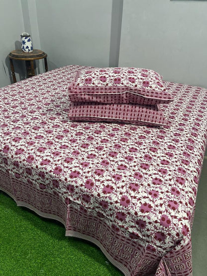 ArtbyKAMASK 100% Organic Cotton Hand Block Printed Double Bed Sheet - 210 TC Double Bed Sheet in King Size - Size - 108 X 108 Inches 274 x 274 cms) - 1 Bedsheet and 2 Pillow Covers - Daksha Grey + 2 Variants