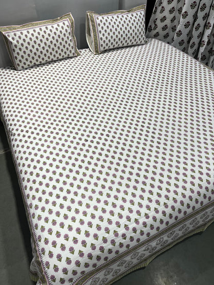 ArtbyKAMASK 100% Organic Cotton Hand Block Printed Double Bed Sheet - 210 TC Double Bed Sheet in King Size - Size - 108 X 108 Inches 274 x 274 cms) - 1 Bedsheet and 2 Pillow Covers - Dhanya Yellow + 2 Variants