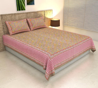 ArtbyKAMASK 100% Organic Cotton Hand Block Printed Double Bed Sheet - 210 TC Double Bed Sheet in Queen Size - Size - 90 X 108 Inches (228 x 274 cms) - 1 Bedsheet and 2 Pillow Covers - Dharini Blue + 2 Variants