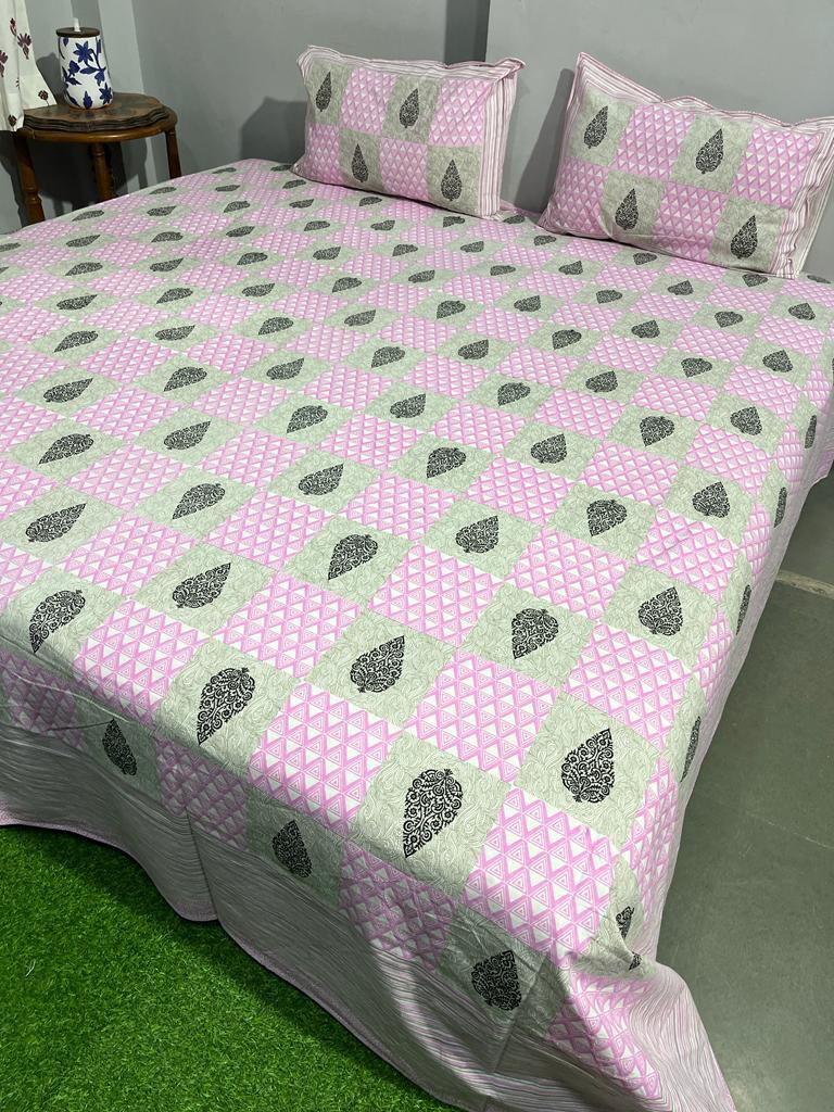 ArtbyKAMASK 100% Organic Cotton Hand Block Printed Double Bed Sheet I 210 TC Double Bed Sheet in King Size I Size - 108 X 108 Inches 274 x 274 cms) I 1 Bedsheet and 2 Pillow Covers I Ekta Blue + 2 Variants
