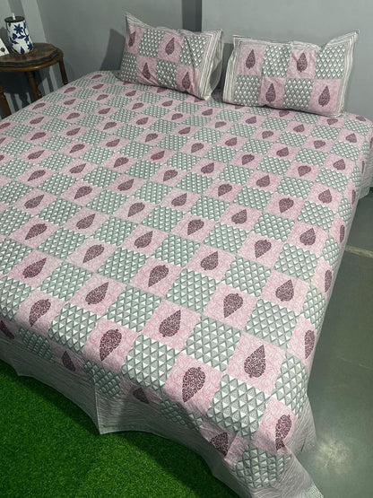 ArtbyKAMASK 100% Organic Cotton Hand Block Printed Double Bed Sheet I 210 TC Double Bed Sheet in King Size I Size - 108 X 108 Inches 274 x 274 cms) I 1 Bedsheet and 2 Pillow Covers I Ekta Blue + 2 Variants