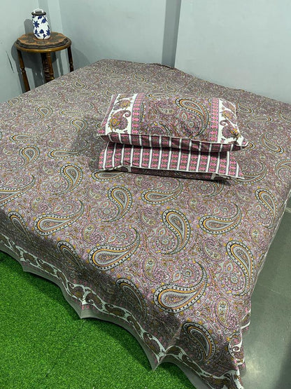 ArtbyKAMASK 100% Organic Cotton Hand Block Printed Double Bed Sheet - 210 TC Double Bed Sheet in King Size - Size - 108 X 108 Inches 274 x 274 cms) - 1 Bedsheet and 2 Pillow Covers - Gaamini Green + 2 Variants