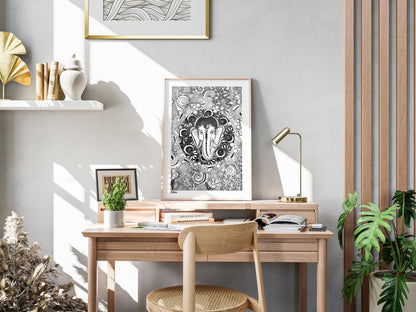 ArtbyKAMASK Originals Artwork Home Decor I A4 Size Frame with Acrylic Face I 9 x 12 Inches (29.7 x 21 cms) I Ganpati Abstract Artwork I Ekdant Dayawant Abstract Grid - In Pen & Ink