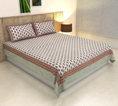 ArtbyKAMASK 100% Organic Cotton Hand Block Printed Double Bed Sheet - 210 TC Double Bed Sheet in Queen Size - Size - 90 X 108 Inches (228 x 274 cms) - 1 Bedsheet and 2 Pillow Covers - Garima Orange + 2 Variants