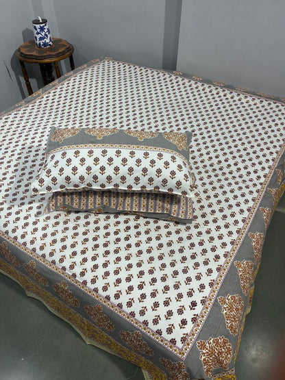 ArtbyKAMASK 100% Organic Cotton Hand Block Printed Double Bed Sheet I 210 TC Double Bed Sheet in King Size I Size - 108 X 108 Inches 274 x 274 cms) I 1 Bedsheet and 2 Pillow Covers I Jamini Pink & Maroon + 2 Color Variants