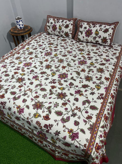ArtbyKAMASK 100% Organic Cotton Hand Block Printed Double Bed Sheet - 210 TC Double Bed Sheet in Queen Size - Size - 90 X 108 Inches (228 x 274 cms) - 1 Bedsheet and 2 Pillow Covers - Jaya Blue & 2 Varinats