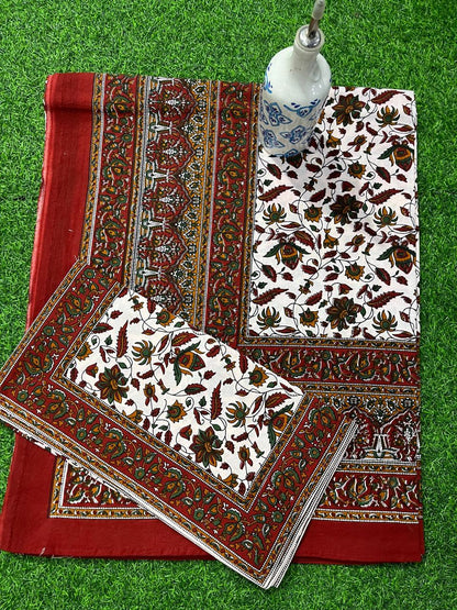 ArtbyKAMASK 100% Organic Cotton Hand Block Printed Double Bed Sheet - 210 TC Double Bed Sheet in Queen Size - Size - 90 X 108 Inches (228 x 274 cms) - 1 Bedsheet and 2 Pillow Covers - Jaya Blue & 2 Varinats