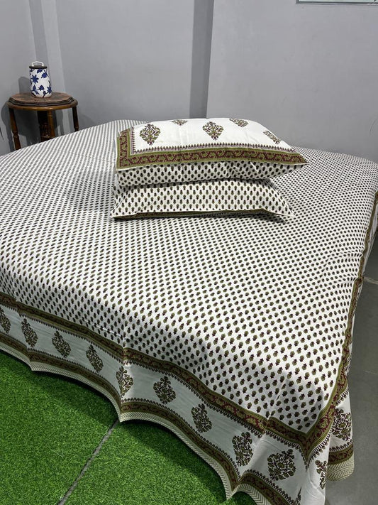 ArtbyKAMASK king size bed sheet,green, pink blue and many colors hand-block print on organic cotton, with classic Bagru patterns.
