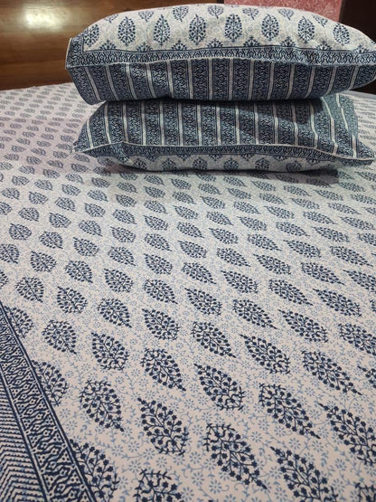ArtbyKAMASK 100% Organic Cotton Hand Block Printed Double Bed Sheet - 210 TC Double Bed Sheet in King Size - Size - 108 X 108 Inches 274 x 274 cms) - 1 Bedsheet and 2 Pillow Covers - Kamini Black + 3 Variants