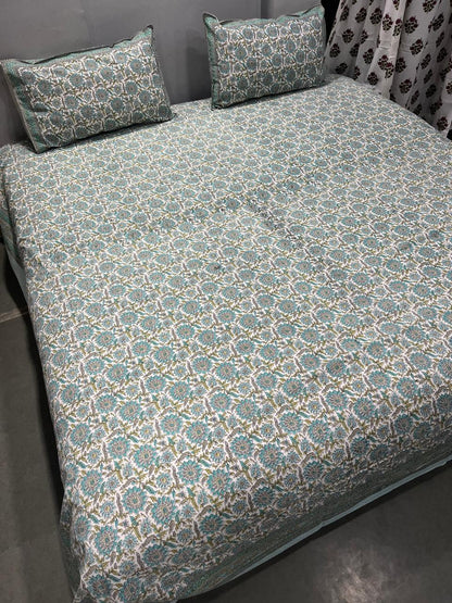 ArtbyKAMASK 100% Organic Cotton Hand Block Printed Double Bed Sheet I 210 TC Double Bed Sheet in King Size I Size - 108 X 108 Inches 274 x 274 cms) I 1 Bedsheet and 2 Pillow Covers I Kanika Purple + 2 Variants