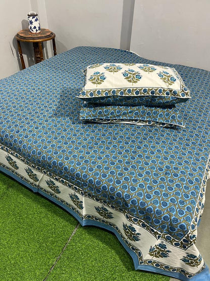 ArtbyKAMASK 100% Organic Cotton Hand Block Printed Double Bed Sheet - 210 TC Double Bed Sheet in King Size - Size - 108 X 108 Inches 274 x 274 cms) - 1 Bedsheet and 2 Pillow Covers - Kumari Yellow + 3 Variants