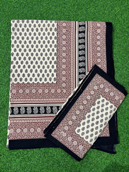 ArtbyKAMASK 100% Organic Cotton Hand Block Printed Double Bed Sheet - 210 TC Double Bed Sheet in Queen Size - Size - 90 X 108 Inches (228 x 274 cms) - 1 Bedsheet and 2 Pillow Covers - Malti Maroon & Black