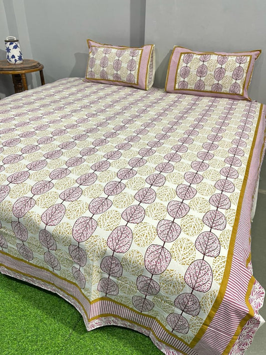 ArtbyKAMASK 100% Organic Cotton Hand Block Printed Double Bed Sheet I 210 TC Double Bed Sheet in King Size I Size - 108 X 108 Inches 274 x 274 cms) I 1 Bedsheet and 2 Pillow Covers I Mohini Blue + 2 Variants