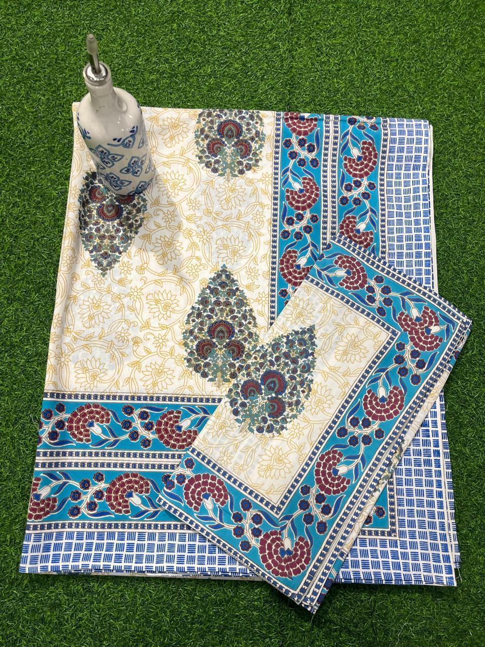 ArtbyKAMASK 100% Organic Cotton Hand Block Printed Double Bed Sheet - 210 TC Double Bed Sheet in Queen Size - Size - 90 X 108 Inches (228 x 274 cms) - 1 Bedsheet and 2 Pillow Covers - Mridula Brown + 2 Variants