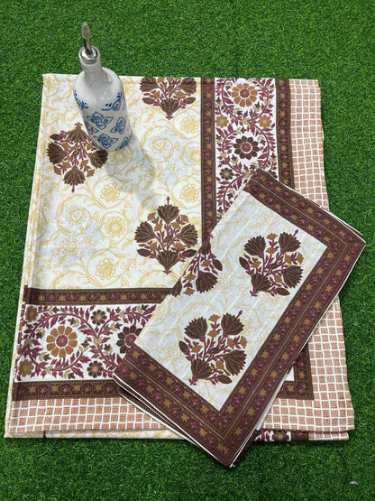 ArtbyKAMASK 100% Organic Cotton Hand Block Printed Double Bed Sheet - 210 TC Double Bed Sheet in Queen Size - Size - 90 X 108 Inches (228 x 274 cms) - 1 Bedsheet and 2 Pillow Covers - Ojasvi Grey + 2 Variants