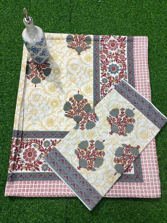 ArtbyKAMASK 100% Organic Cotton Hand Block Printed Double Bed Sheet - 210 TC Double Bed Sheet in Queen Size - Size - 90 X 108 Inches (228 x 274 cms) - 1 Bedsheet and 2 Pillow Covers - Ojasvi Grey + 2 Variants