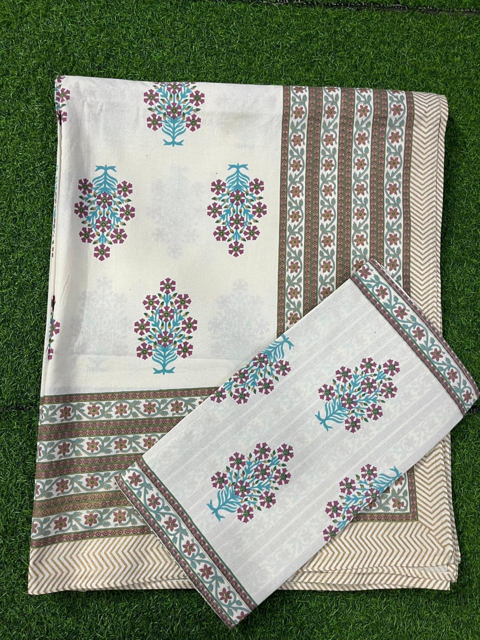 ArtbyKAMASK 100% Organic Cotton Hand Block Printed Double Bed Sheet - 210 TC Double Bed Sheet in Queen Size - Size - 90 X 108 Inches (228 x 274 cms) - 1 Bedsheet and 2 Pillow Covers - Pavitra Red & Grey